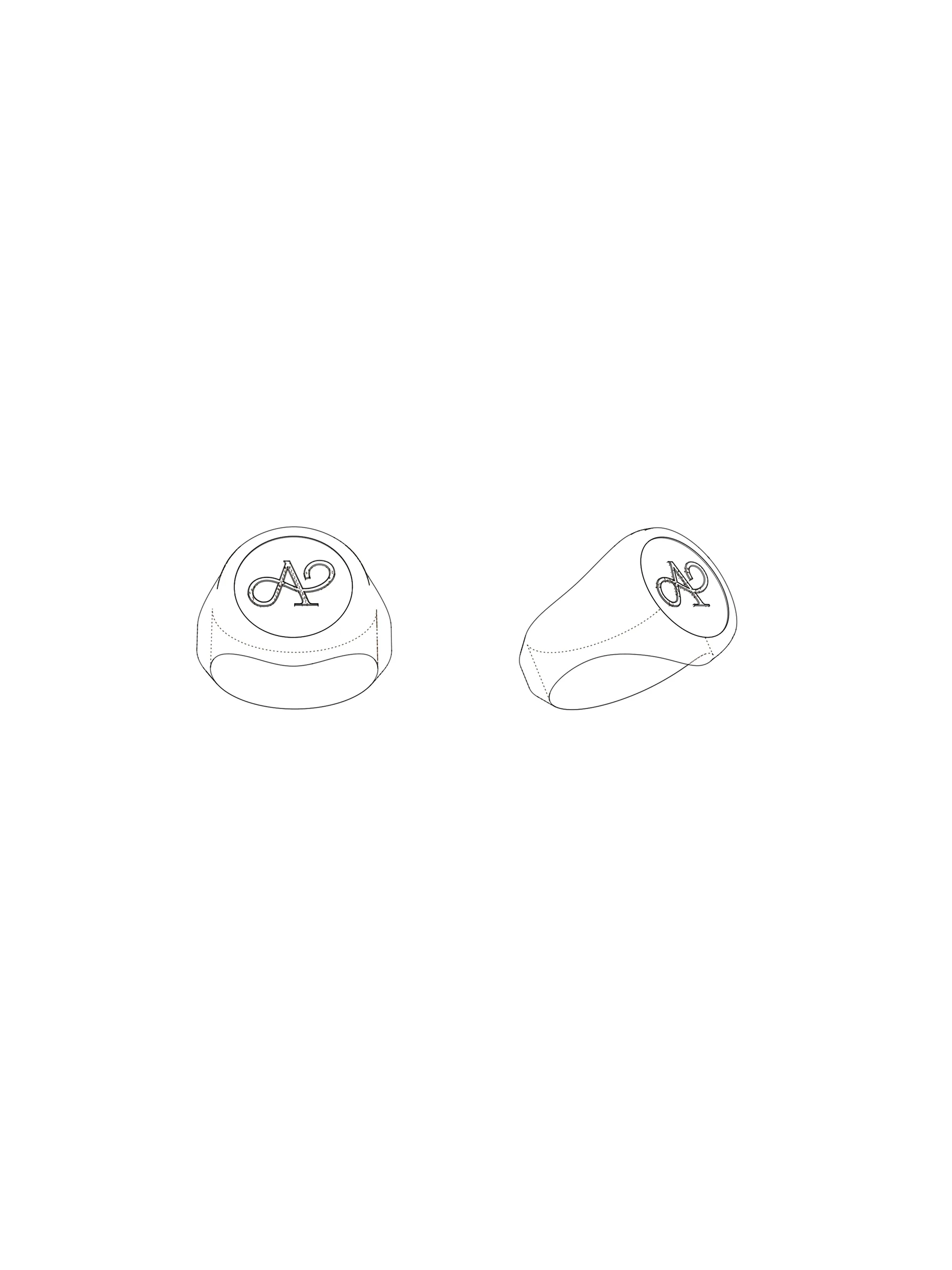 Line drawings of the A monogram signet ring