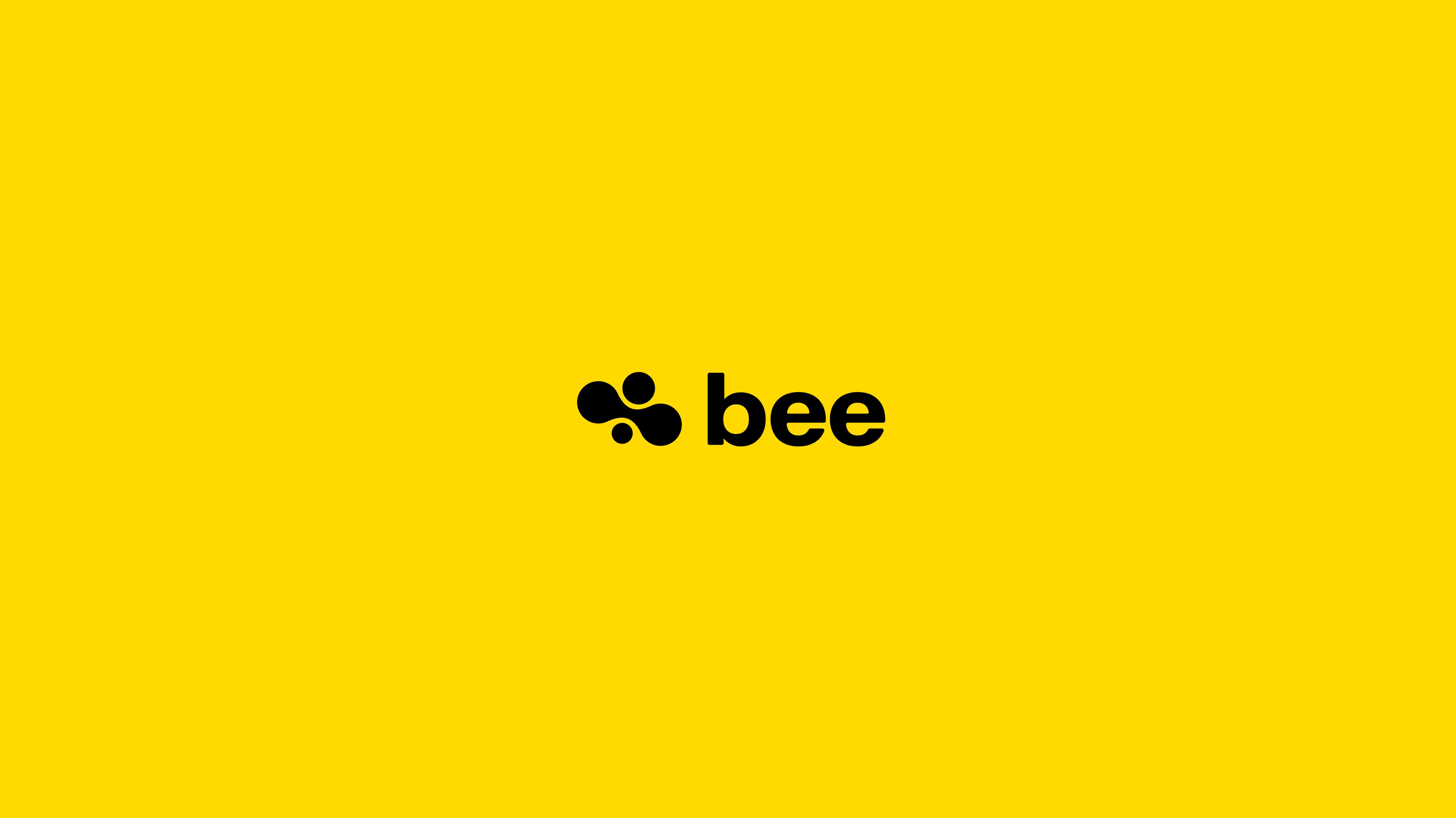 Bee logo, black symbol and wordmark on yellow