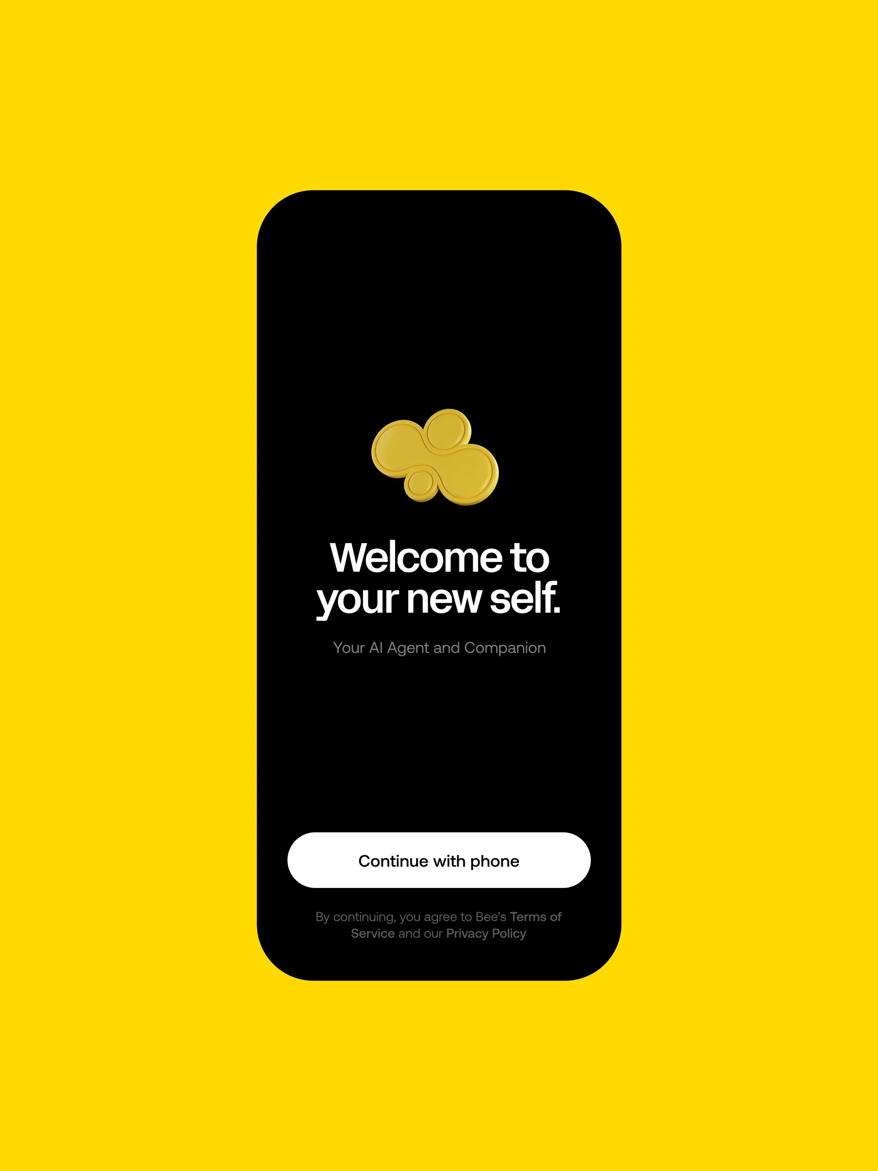 Bee app welcome screen on yellow