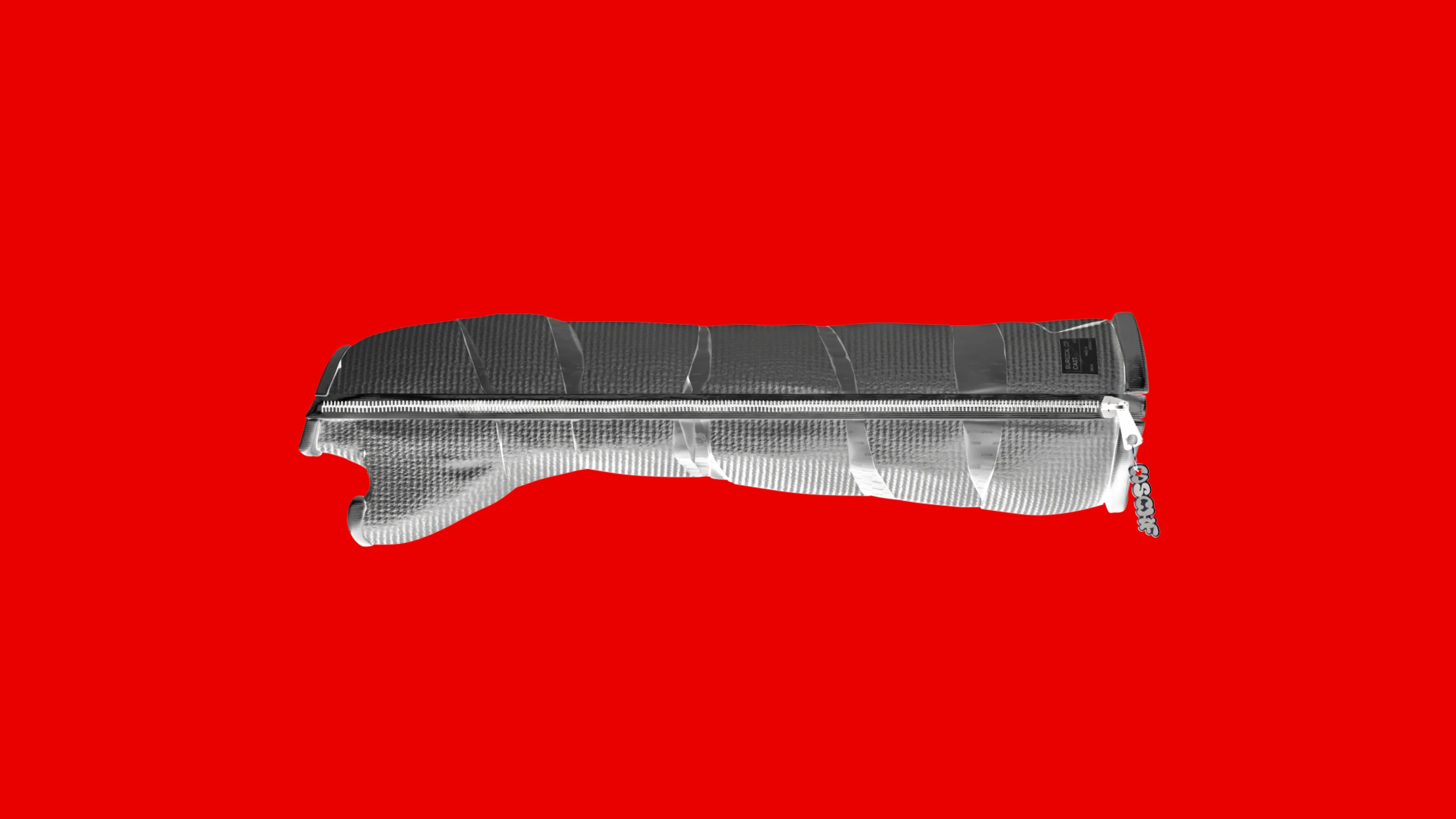 Silver surgical zip cast on red