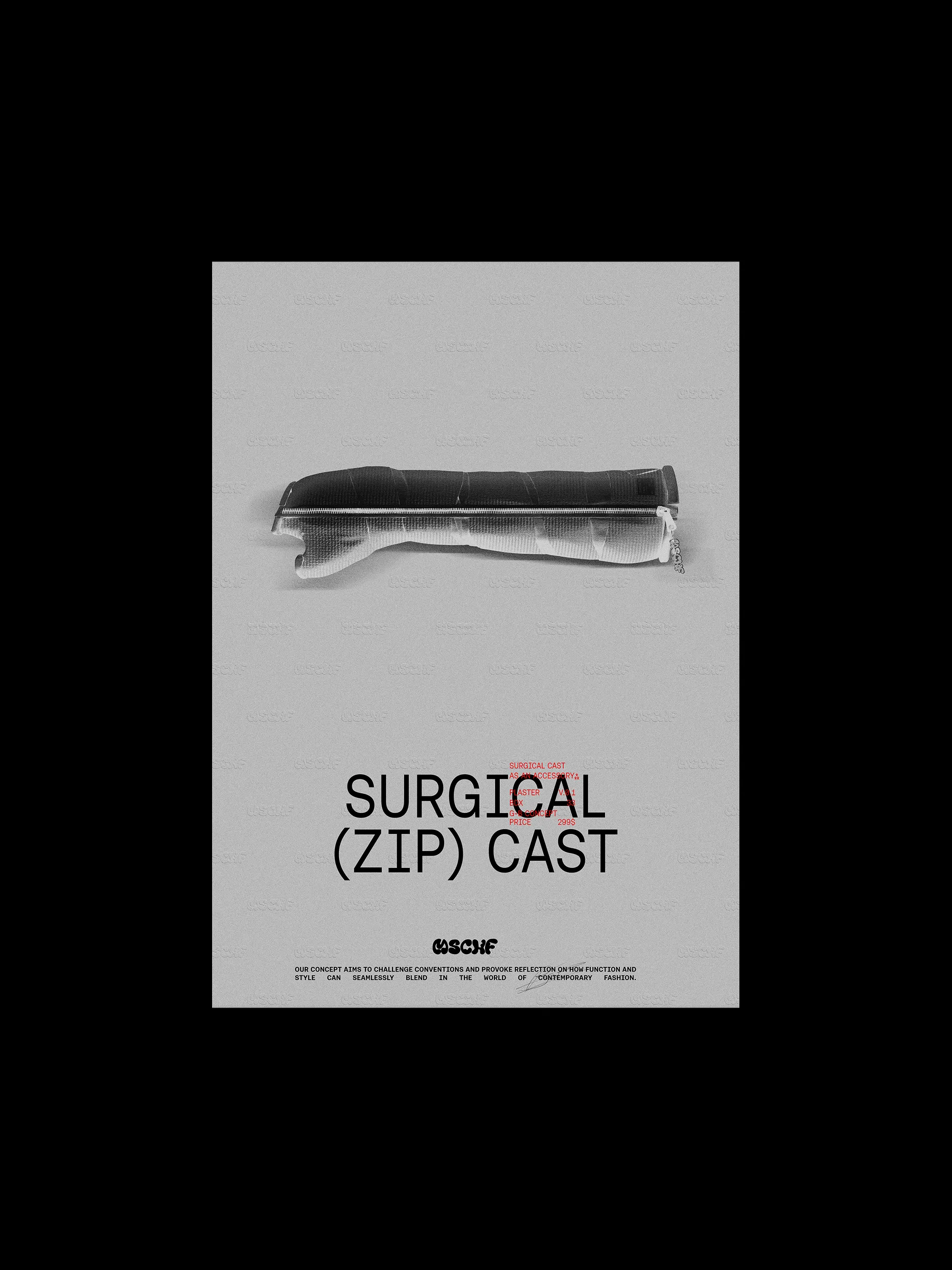 Surgical (Zip) Cast poster with the cast on a grey background