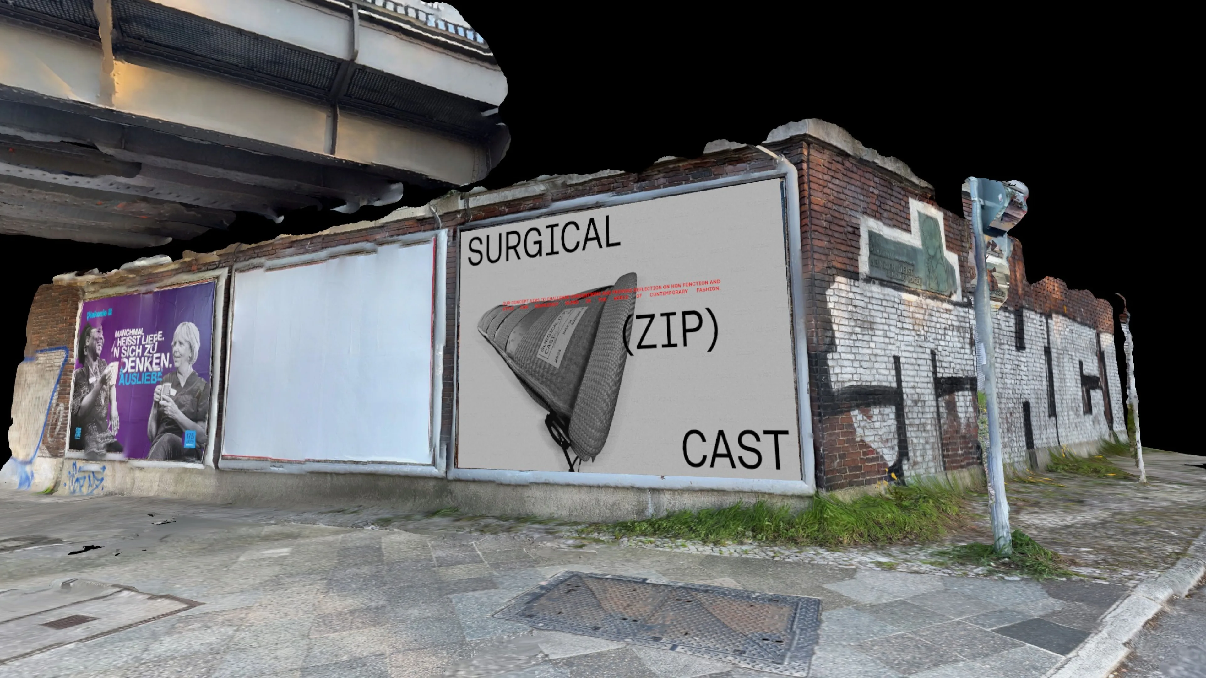 Surgical (Zip) Cast billboard on a street wall