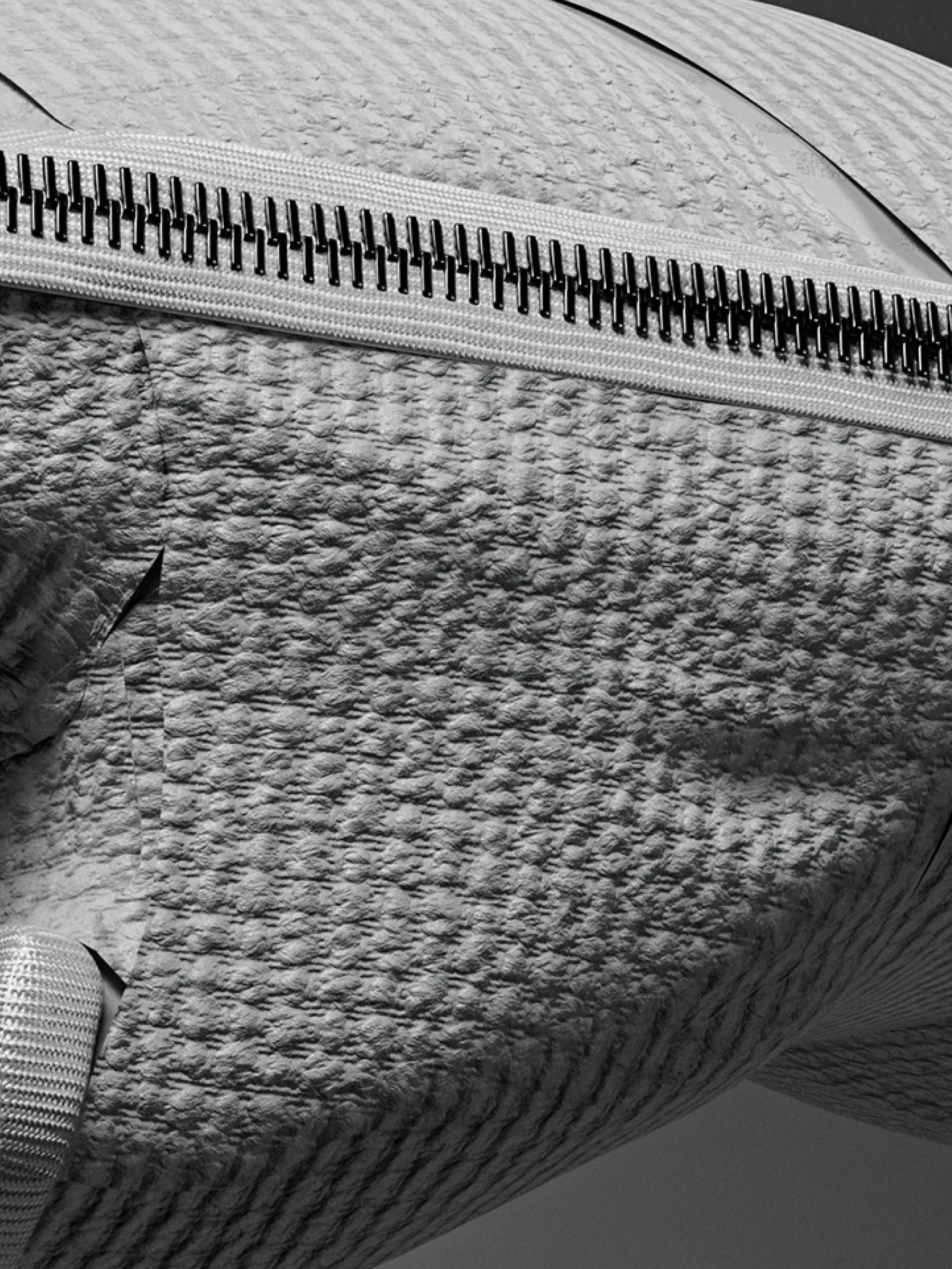 Close-up of the woven cast and its zipper