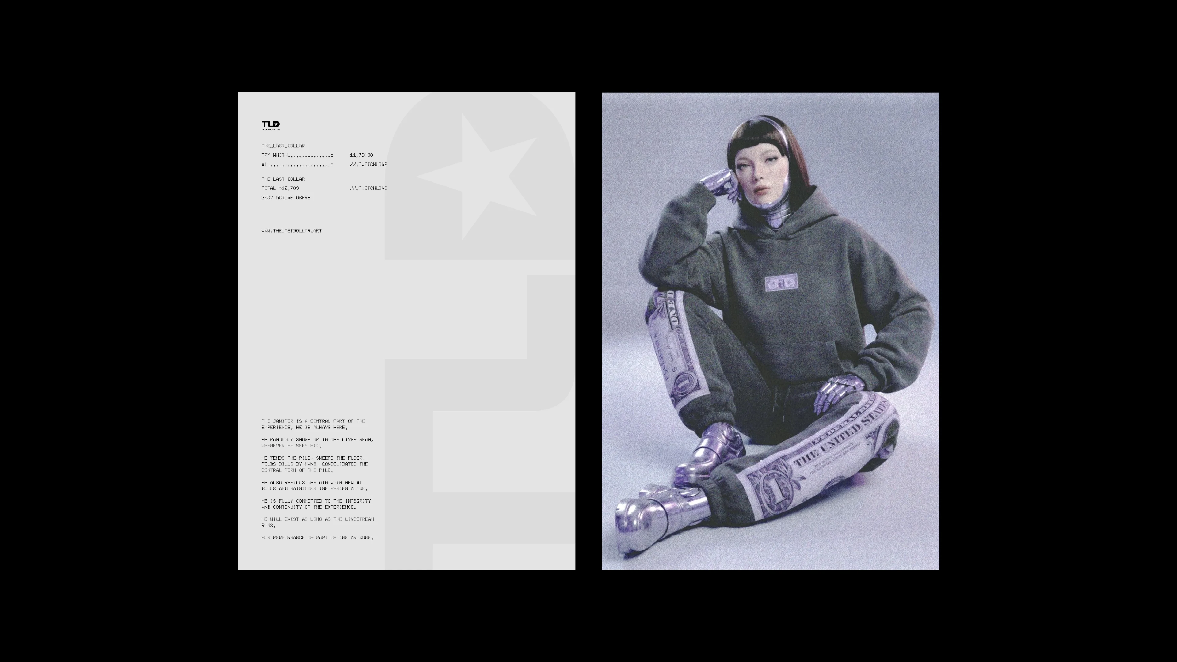 Editorial layout with a model in a TLD hoodie