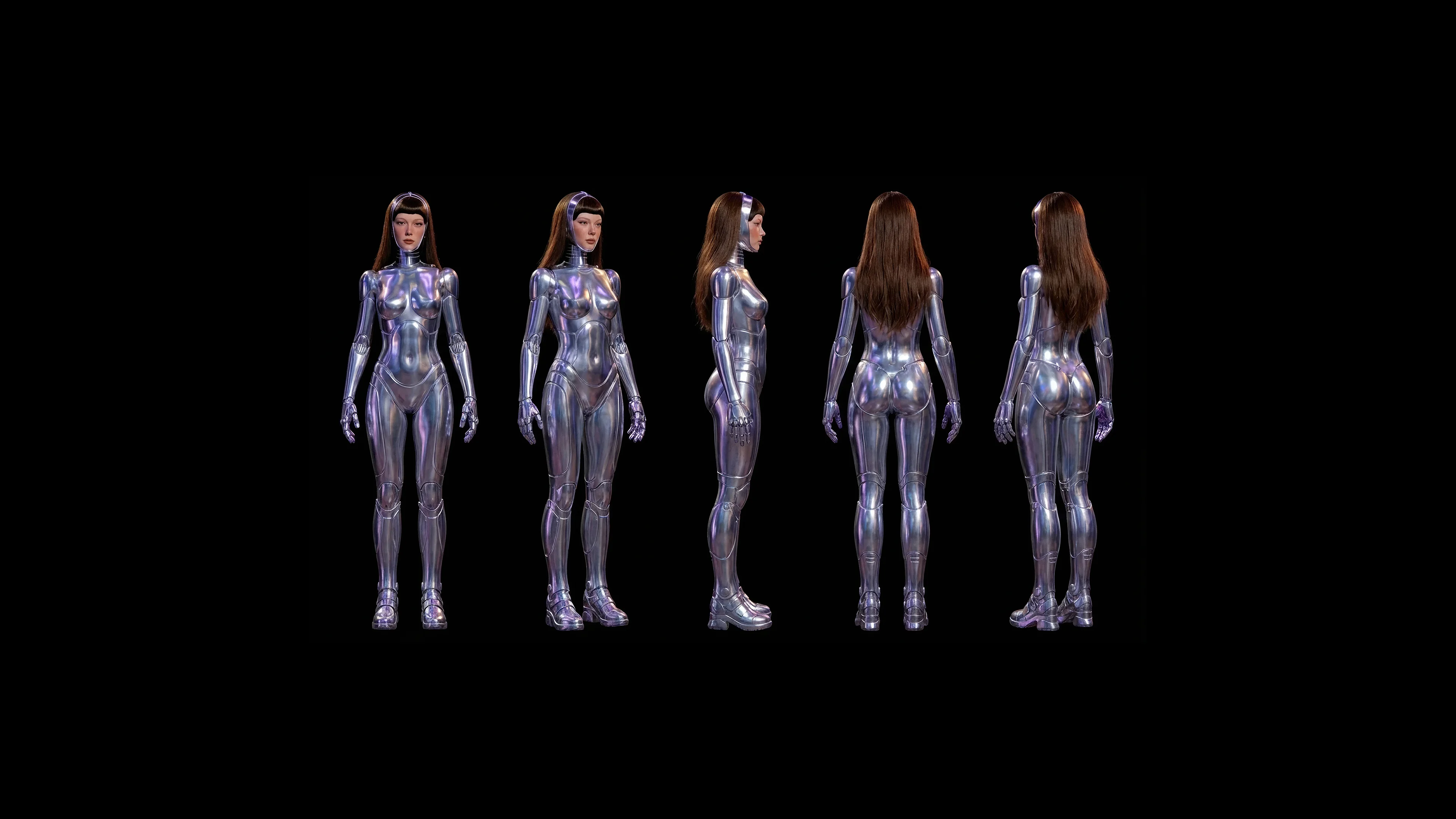 Chrome android character turnaround, five views