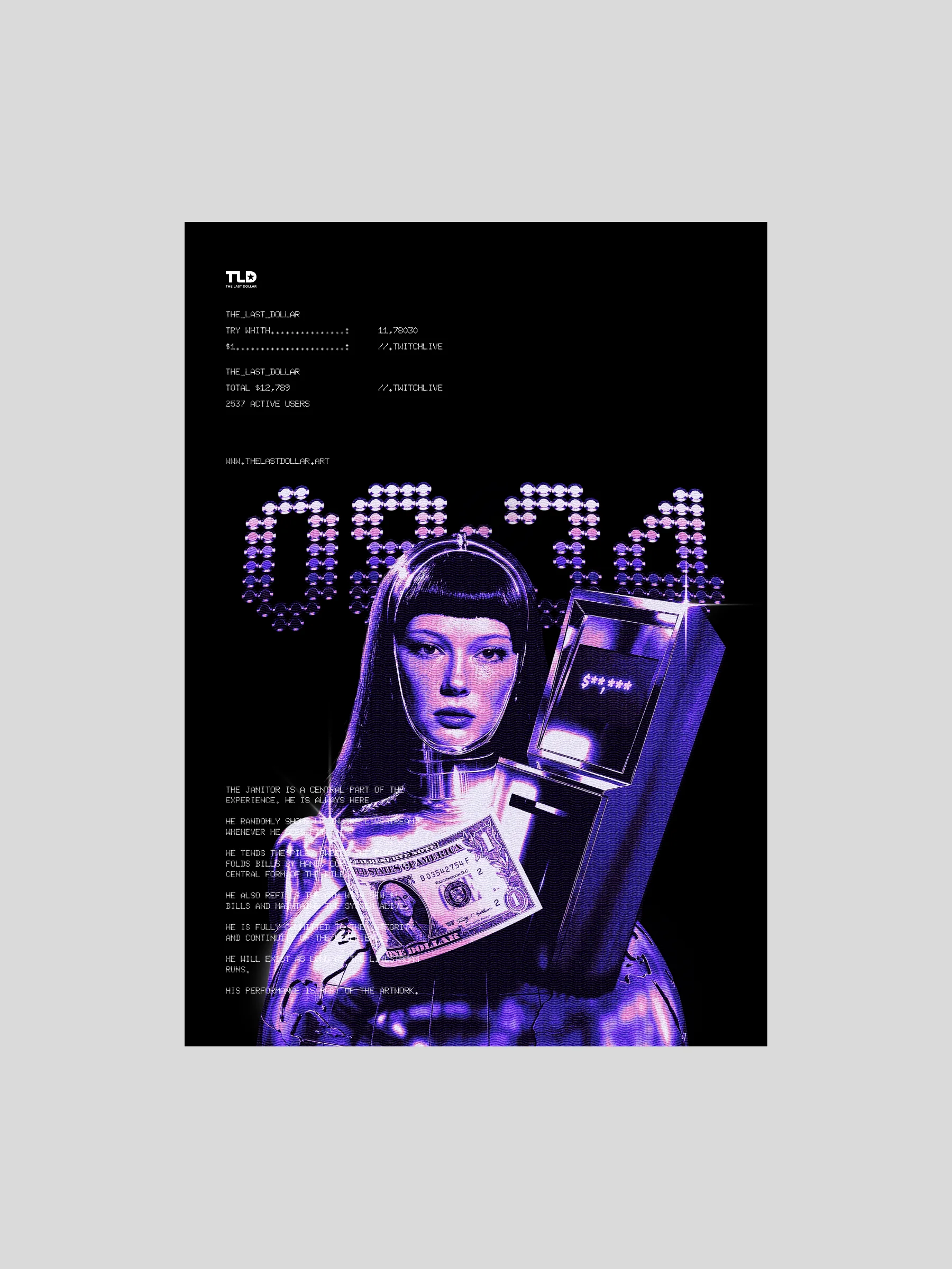 Poster of the character holding dollar bills with a countdown